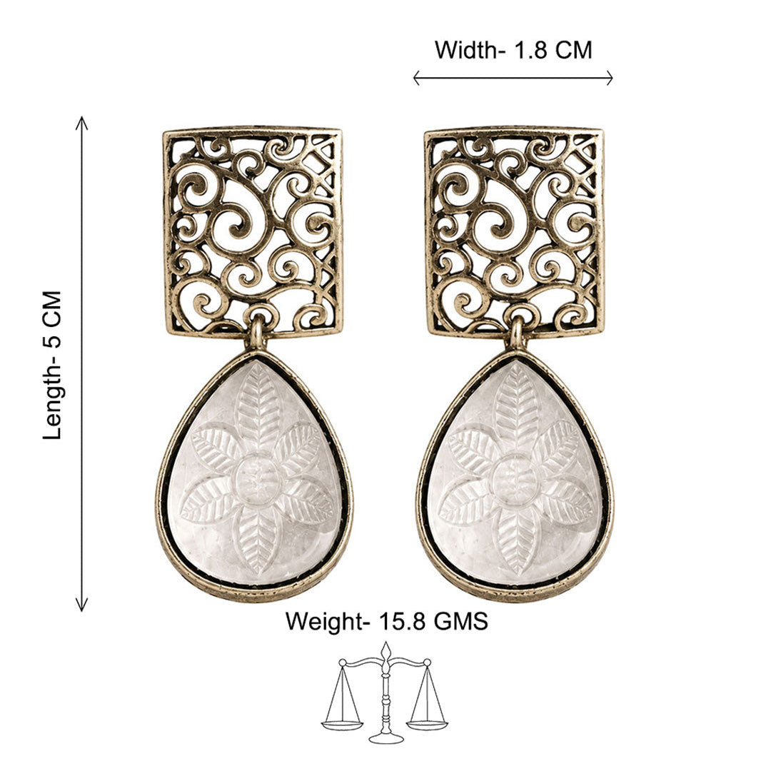 Kiyaa- Stone studded dangler earrings(White)