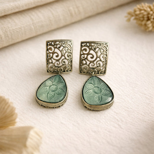 Kiyaa- Stone studded dangler earrings(Mint)