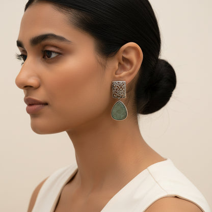 Kiyaa- Stone studded dangler earrings(Mint)