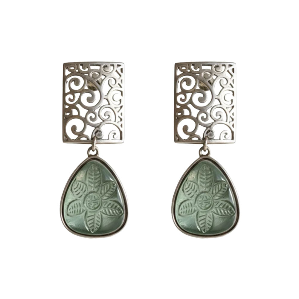 Kiyaa- Stone studded dangler earrings(Mint)