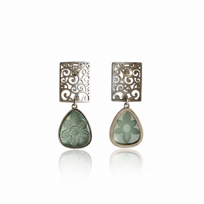 Kiyaa- Stone studded dangler earrings(Mint)