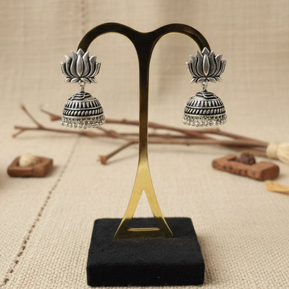 Jharokha- Silver Brass Oxidised Jhumka earrings