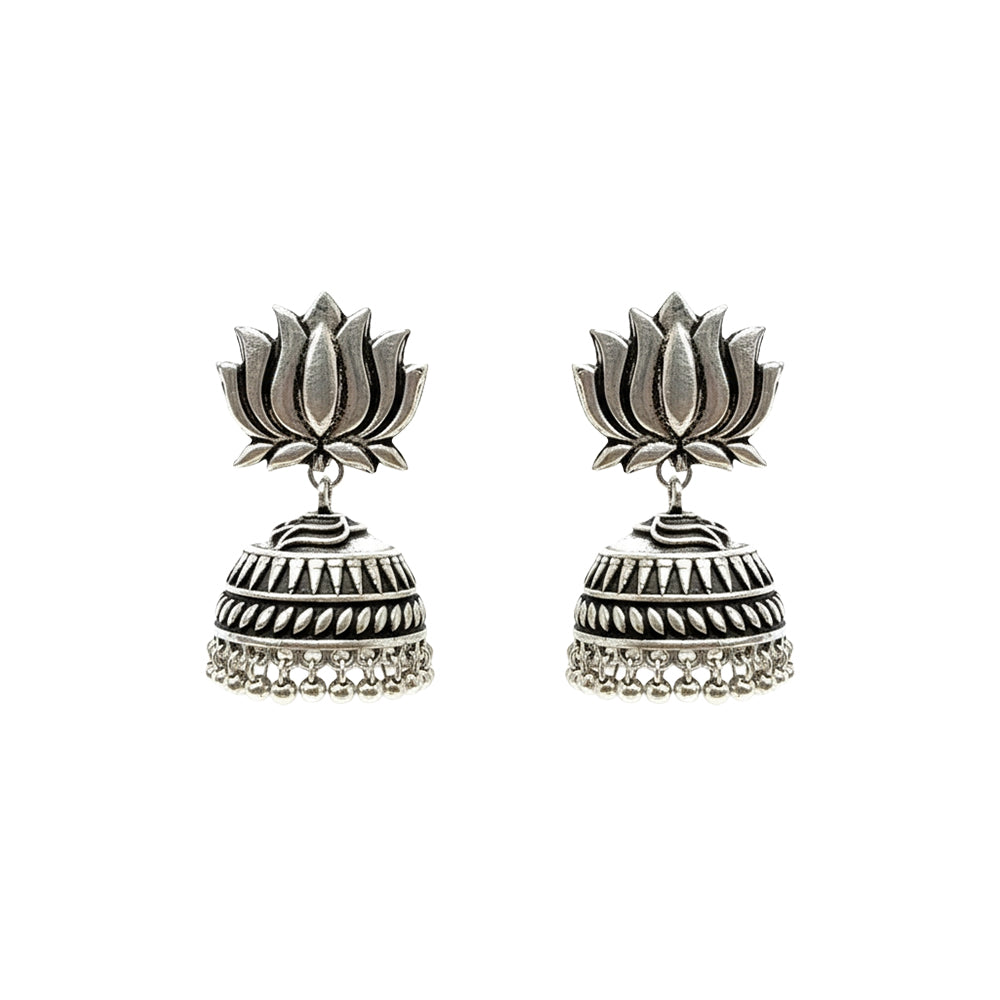 Jharokha- Silver Brass Oxidised Jhumka earrings