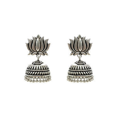 Jharokha- Silver Brass Oxidised Jhumka earrings