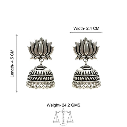 Jharokha- Silver Brass Oxidised Jhumka earrings