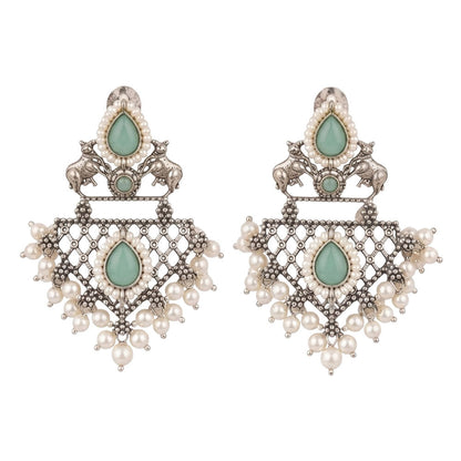 GajRatna – Silver Brass Dangler Earrings - Mint