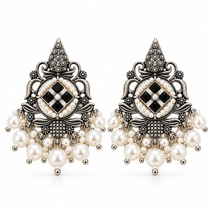 Maniratna – Silver Brass Dangler Earrings - Black