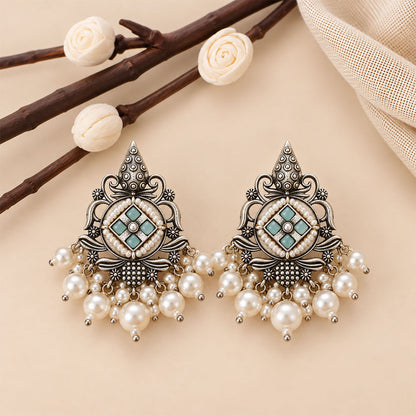 Maniratna – Silver Brass Dangler Earrings - Mint