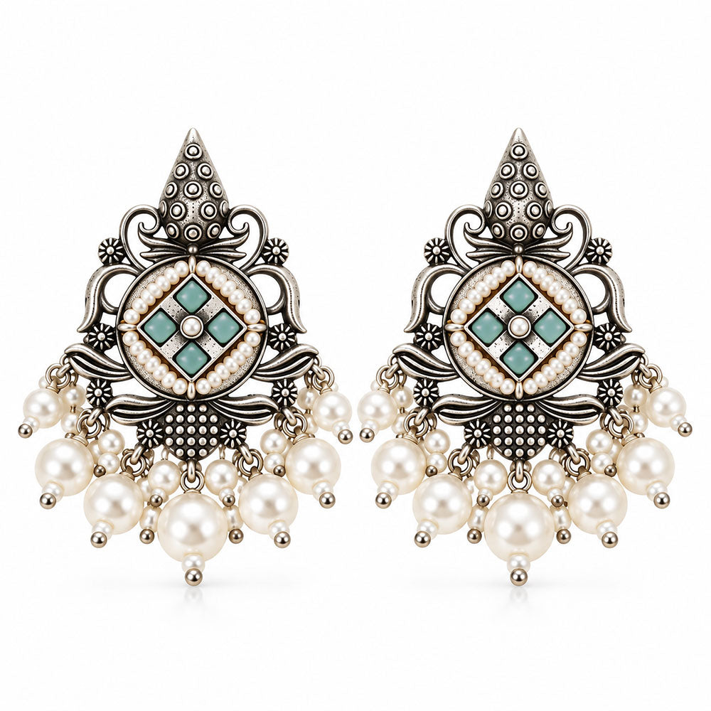 Maniratna – Silver Brass Dangler Earrings - Mint