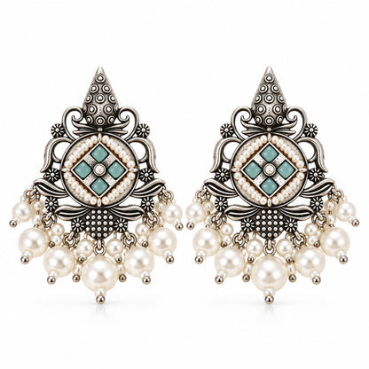 Maniratna – Silver Brass Dangler Earrings - Mint