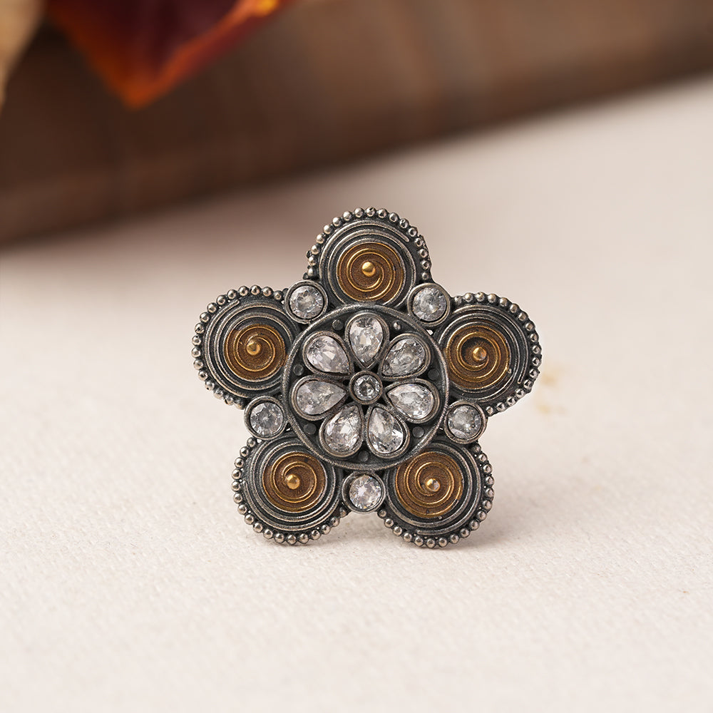 Kumudini-Silver oxidised ring