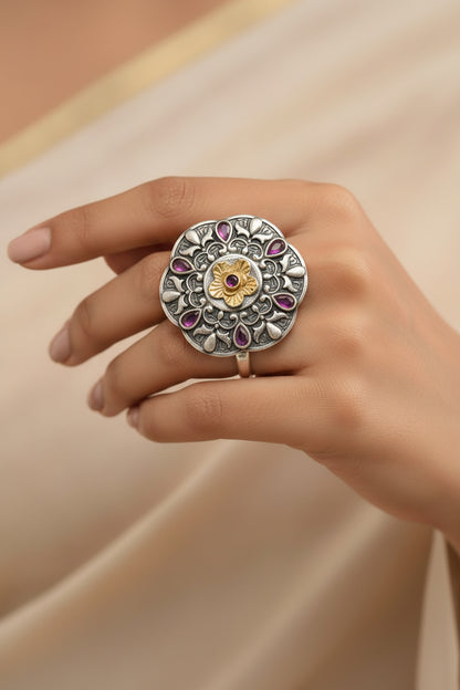 Vasanti – Silver Oxidised Adjustable Ring