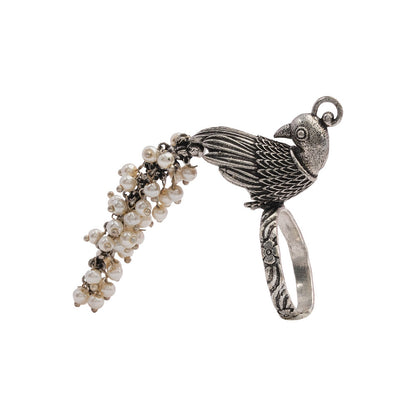 MorMoti- Silver Brass Oxidised pearl ring