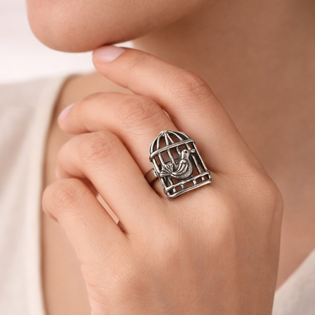 Sanjeera- Silver oxidised ring