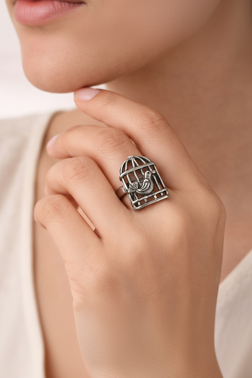 Sanjeera- Silver oxidised ring