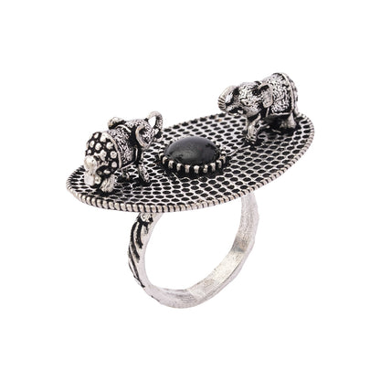 Gajendra- Silver oxidised ring(Black)