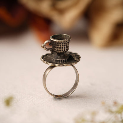 Piyali- Silver oxidised ring