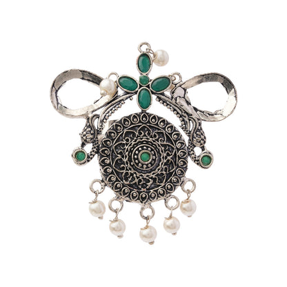 Anwita- Silver oxidised ring (Green)