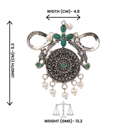 Anwita- Silver oxidised ring (Green)