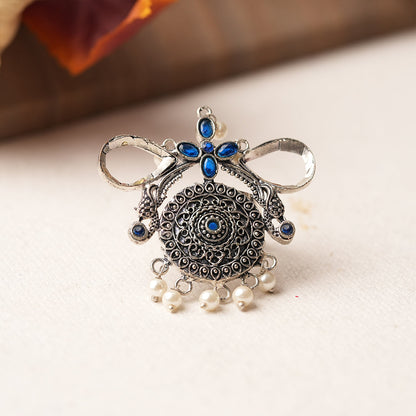 Anwita- Silver oxidised ring (Blue)