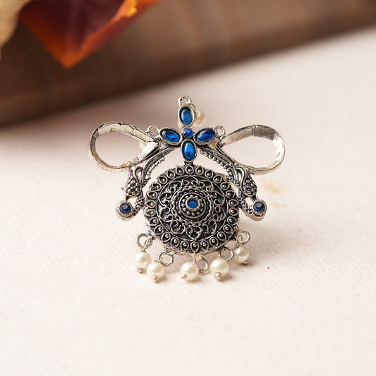 Anwita- Silver oxidised ring (Blue)