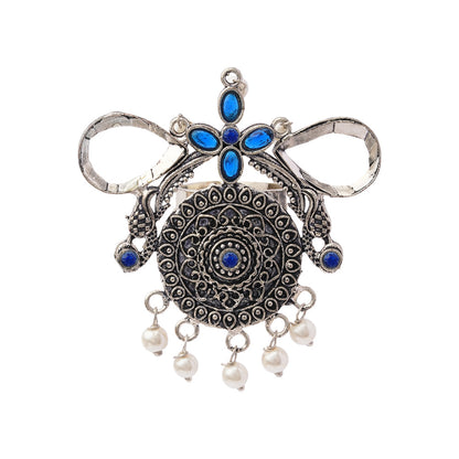Anwita- Silver oxidised ring (Blue)
