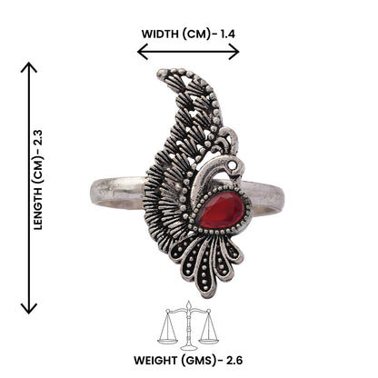 Pankh- Silver oxidised ring