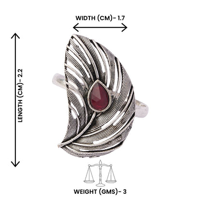 Ruchi – Oxidised Brass Stone-Studded Ring (Red)
