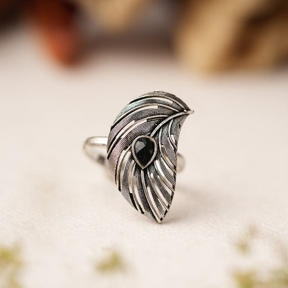 Ruchi – Oxidised Brass Stone-Studded Ring (Black)