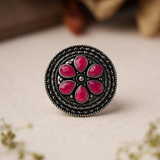 Rashmi- Silver oxidised ring (Red)