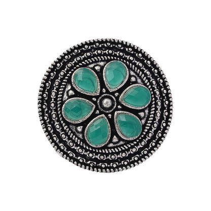 Rashmi- Silver oxidised ring (Green)