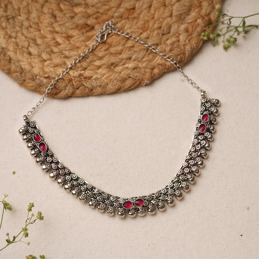 Charita- stone Brass Neckpiece(Red)
