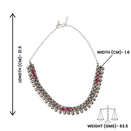 Charita- stone Brass Neckpiece(Red)