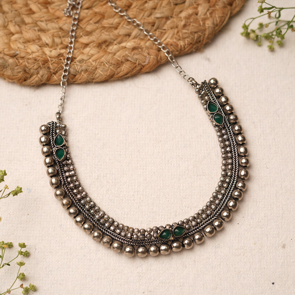 Charita- stone Brass Neckpiece(Green)