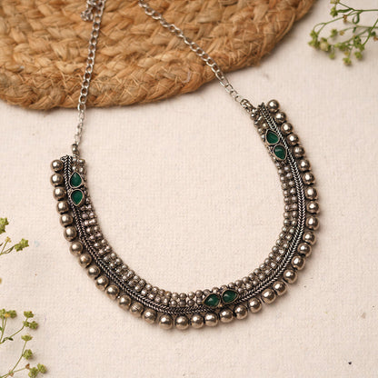 Charita- stone Brass Neckpiece(Green)