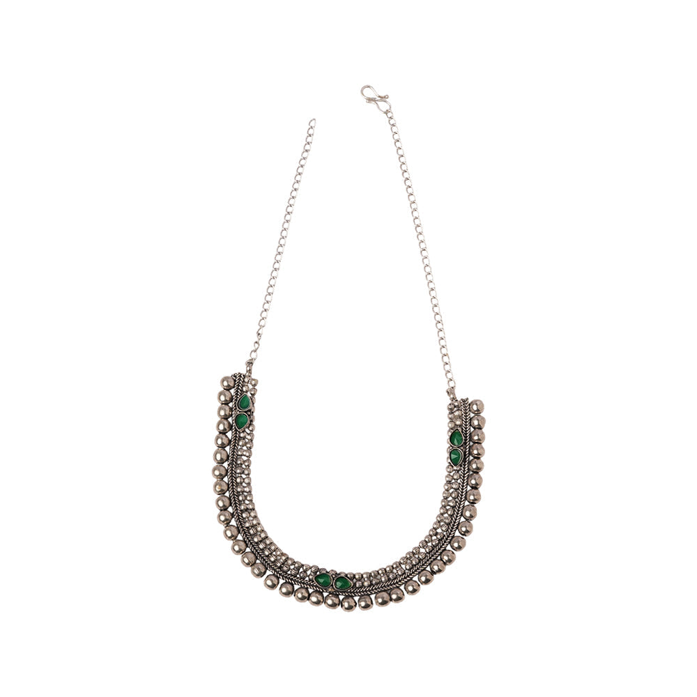 Charita- stone Brass Neckpiece(Green)