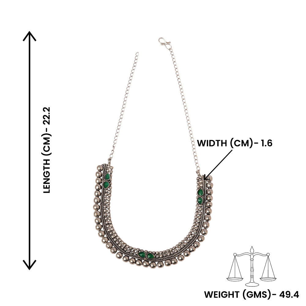 Charita- stone Brass Neckpiece(Green)