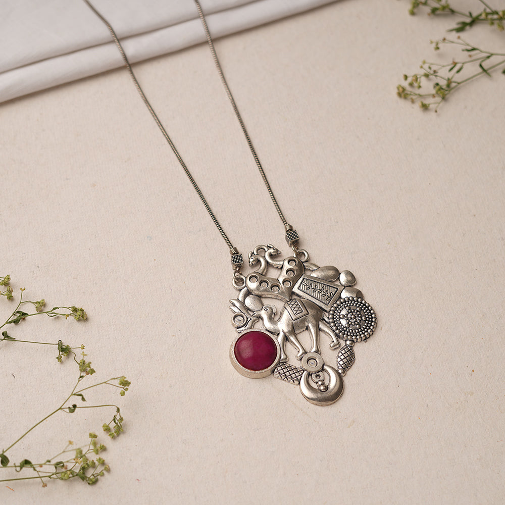 Maitri- Rajasthani Oxidised Neckpiece(Red)