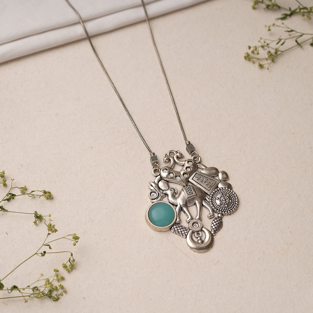 Maitri- Rajasthani Oxidised Neckpiece(Sky Blue)