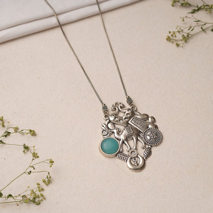 Maitri- Rajasthani Oxidised Neckpiece(Sky Blue)