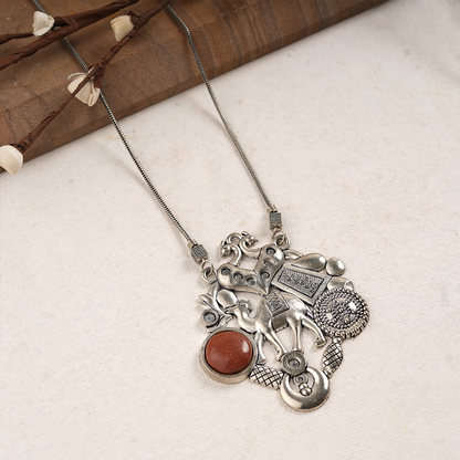 Maitri- Rajasthani Oxidised Neckpiece(Dark red)