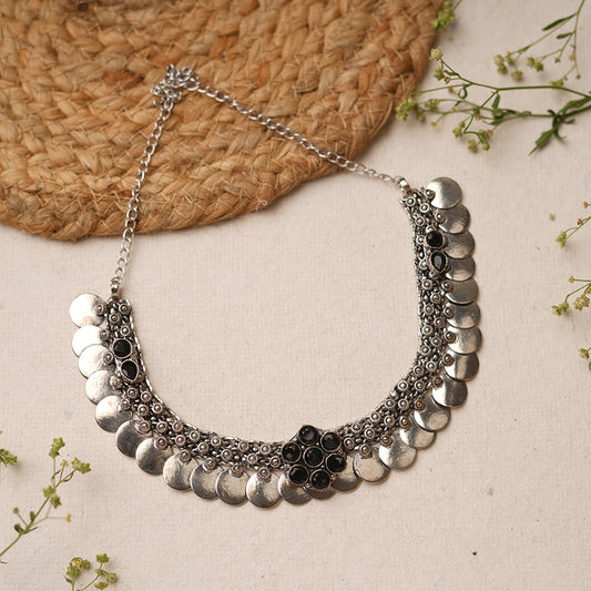 Shivangi- Black stone Brass Coin Neckpiece