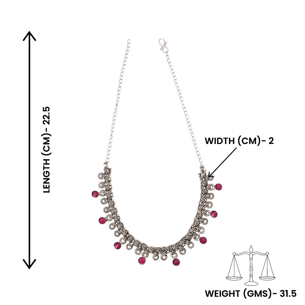 Mridula- Green stone Brass Neckpiece(Red)