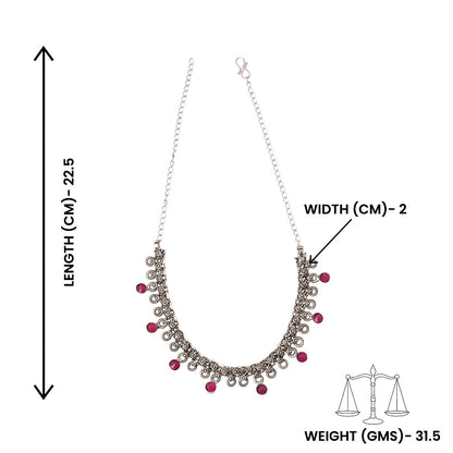 Mridula- Green stone Brass Neckpiece(Red)