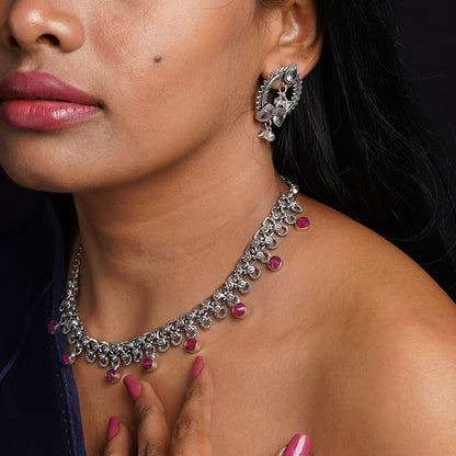 Mridula- Green stone Brass Neckpiece(Red)