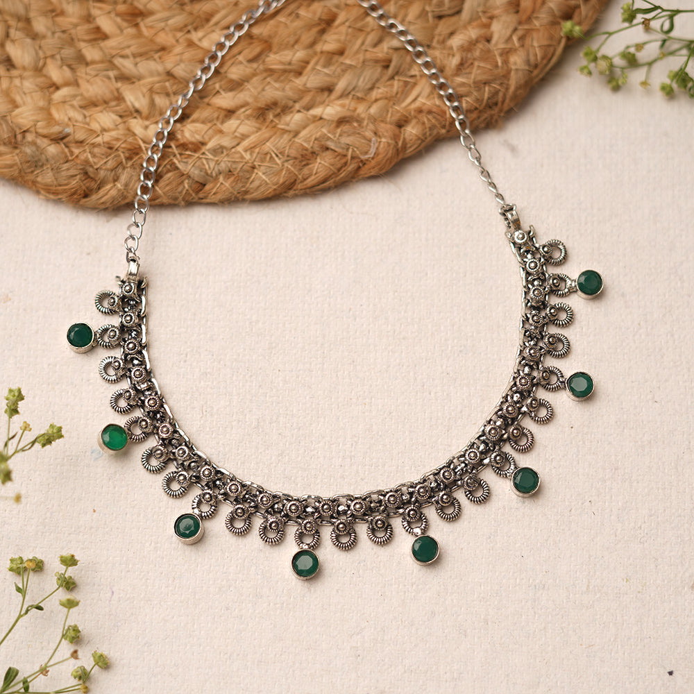 Mridula- Green stone Brass Neckpiece(Green)