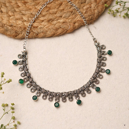 Mridula- Green stone Brass Neckpiece(Green)
