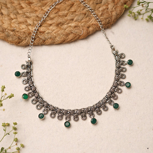 Mridula- Green stone Brass Neckpiece(Green)