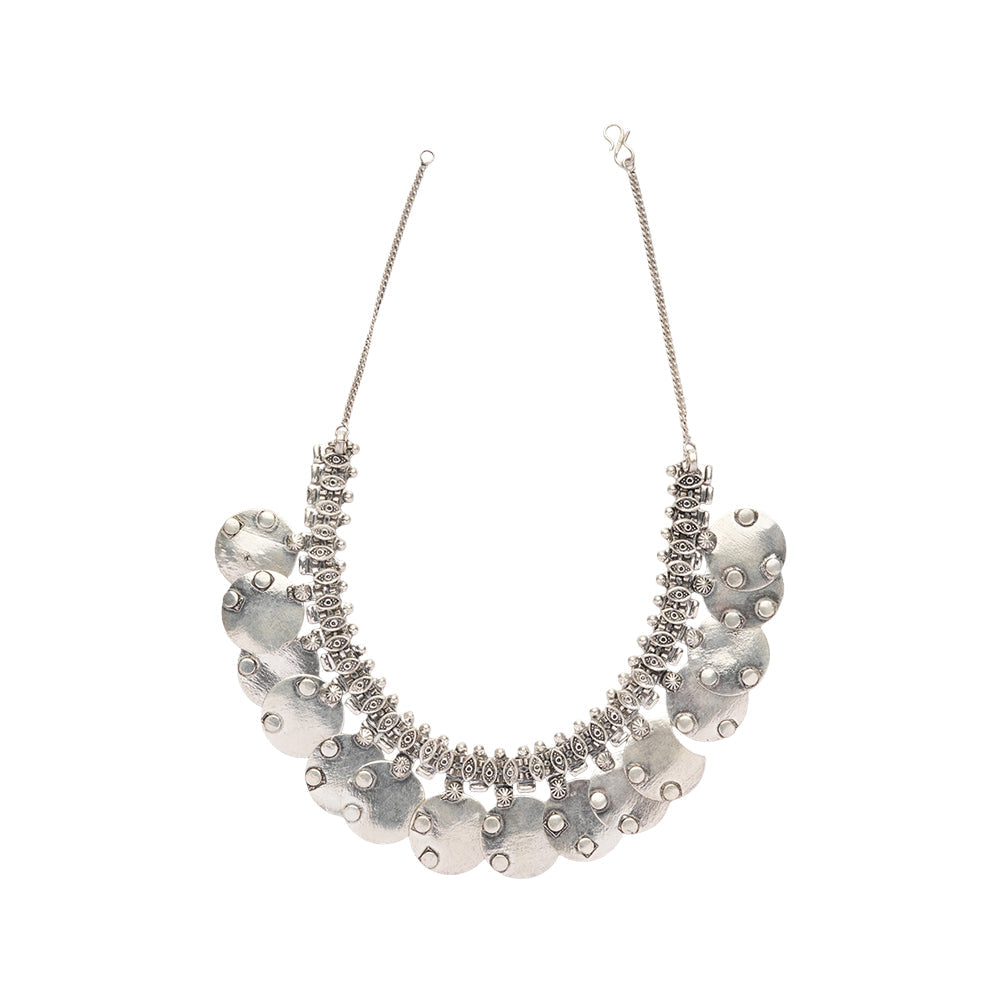 Anandi- Silver Toned Brass Necklace