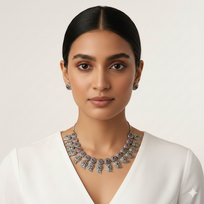 Parampara- Oxidised Neckpiece Set (Red)